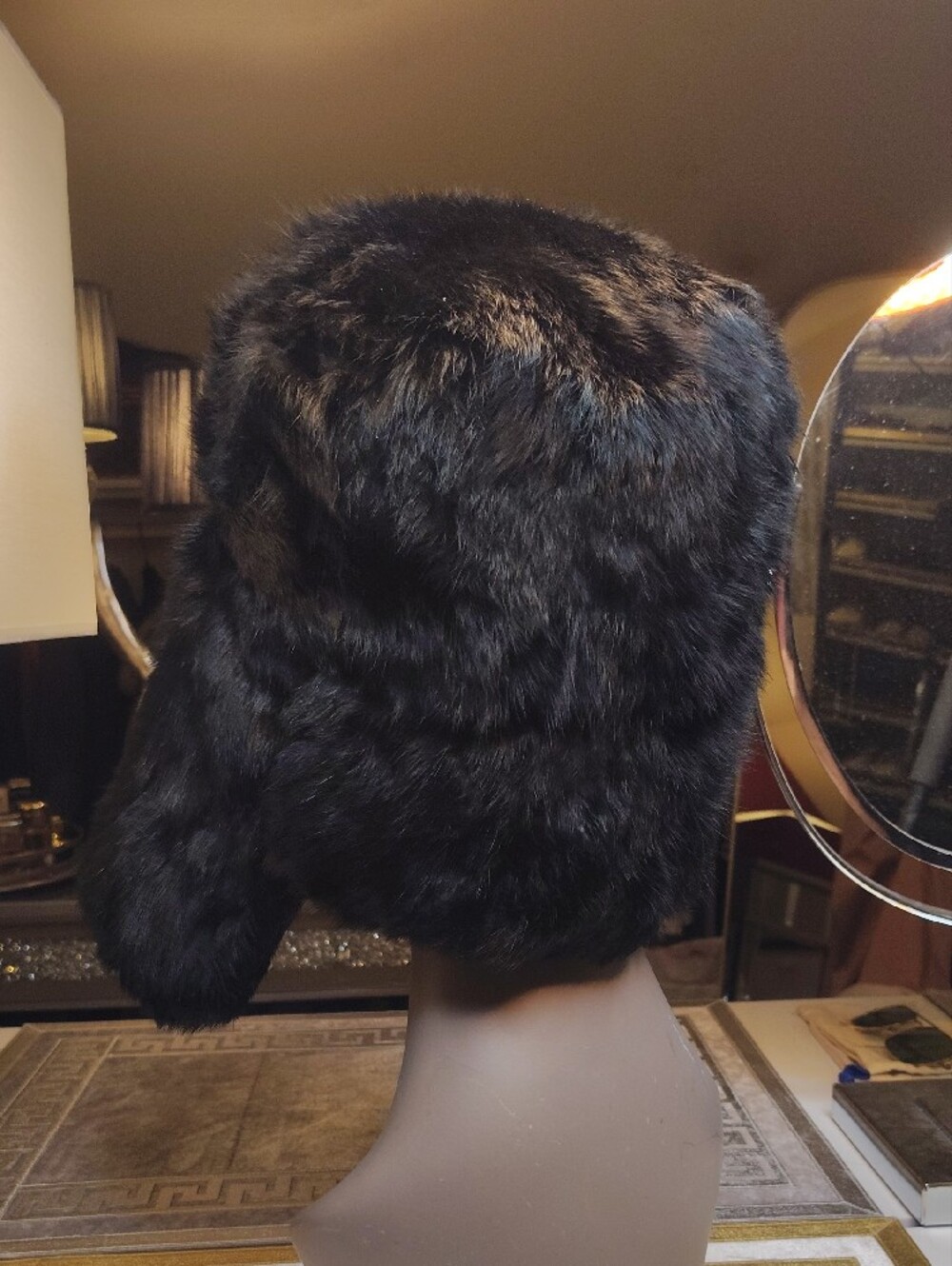 Black Rabbit Fur Trapper Hat - Picture 3 of 6